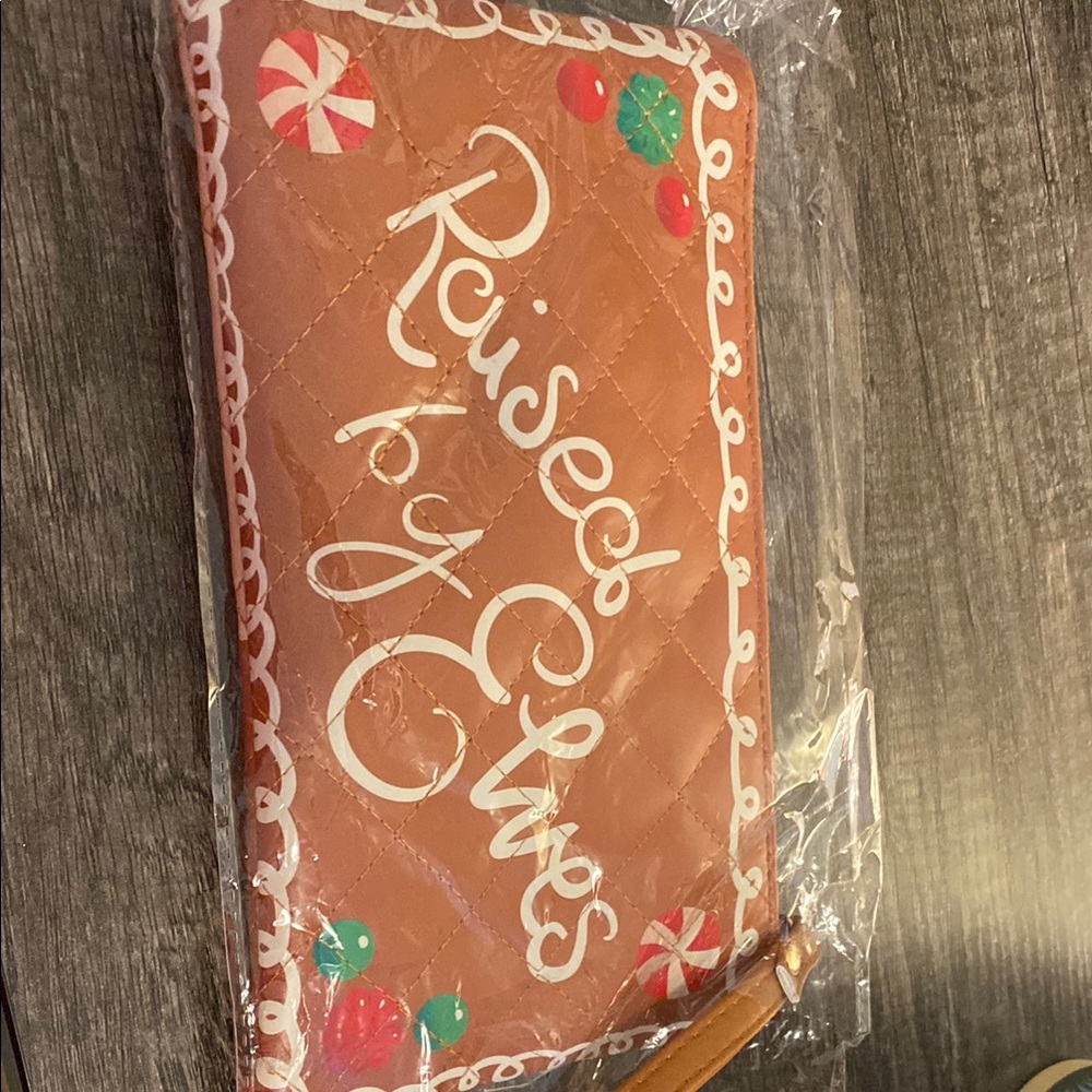 Elf Gingerbread Themed Clutch and sleeping mask - NWOT